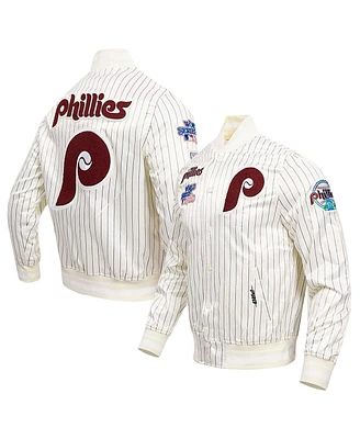 Pro Standard Men's Cream Philadelphia Phillies Cooperstown Collection Pinstripe Retro Classic Satin Full-Snap Jacket