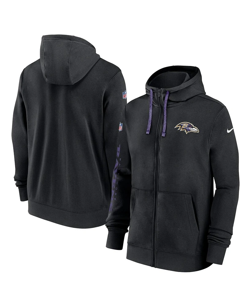 Nike Men's Black Baltimore Ravens 2024 Sideline Club Full-Zip Hoodie