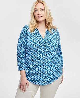 Jm Collection Women's Print V-Neck 3/4-Sleeve Top, Exclusively at Macy's