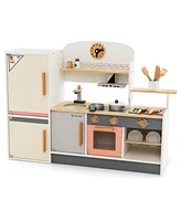 Costway Kids Chef Play Kitchen Set Toddlers Wooden Pretend Toy Playset with Range Hood