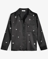 On 34th Women's Rhinestone Satin Button-Up Shirt, Created for Macy's