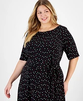 Kasper Plus Dot-Print Round-Neck Fit & Flare Dress