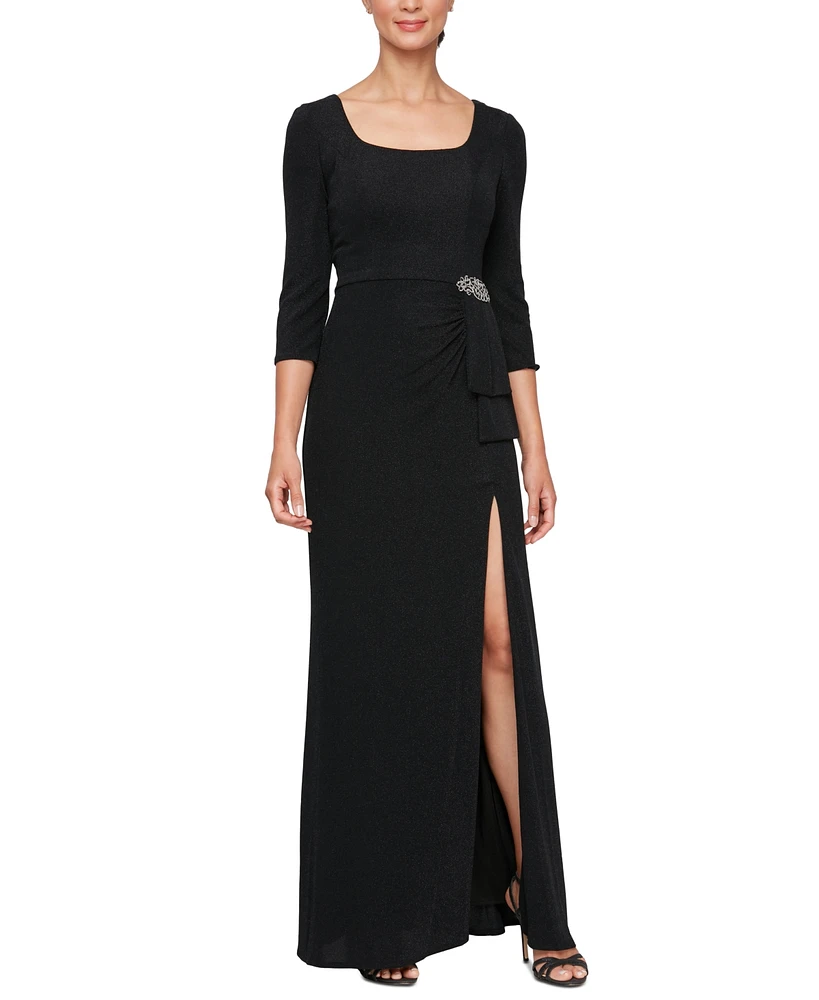 Alex Evenings Plus Metallic Square-Neck Gown