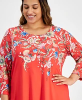 Jm Collection Plus Mariah Floral-Print Top, Created for Macy's