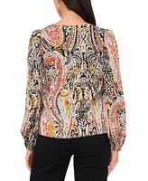 1.state Women's Paisley Print Blouson-Sleeve V-Neck Blouse