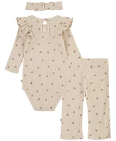 Huggies Baby Girls Long Sleeve Bodysuit, Headband and Pants 3-Piece Set