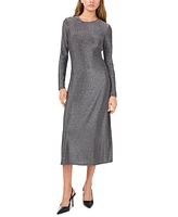 1.state Women's Round-Neck Long-Sleeve Metallic Midi Dress