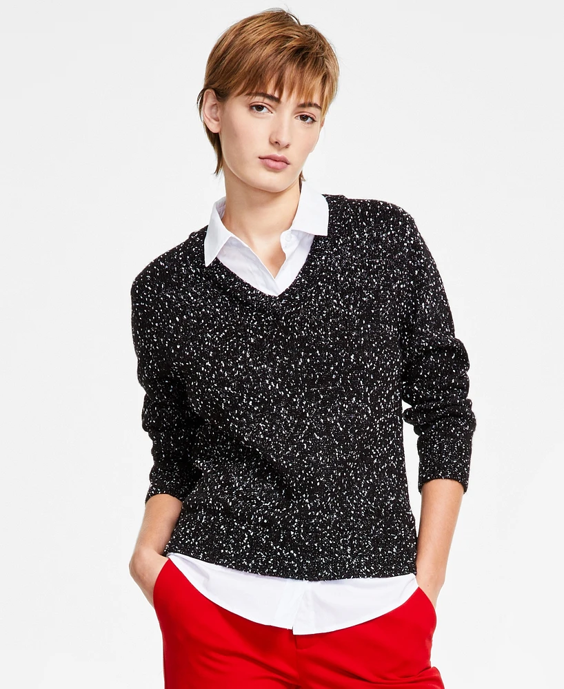 Liverpool Los Angeles Women's Layered-Look Collared Sweater