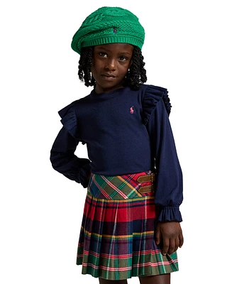 Polo Ralph Lauren Toddler and Little Girls Ruffled Cotton-Modal Long-Sleeve Top