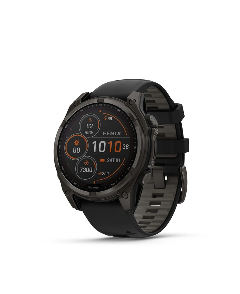 Garmin fenix 8 47mm, Saphire Solar, Carbon Gray Titanium Black, Black/Pebble Gray Band, Na