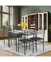 Sugift 5 Pieces Dining Set with Tempered Glass Top Table and 4 Upholstered Chairs