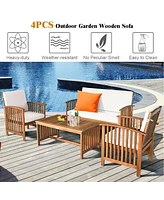 Inolait Sugift 4 Pieces Patio Solid Wood Furniture Set with Water Resistant Cushions