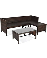 Sugift 3 Pieces Outdoor Patio Corner Rattan Sofa Set