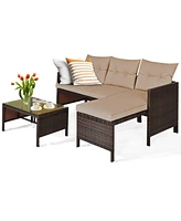 Sugift 3 Pieces Outdoor Patio Corner Rattan Sofa Set