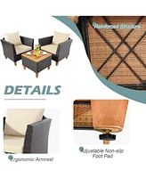 3 Pieces Patio Rattan Bistro Furniture Set with Wooden Table Top