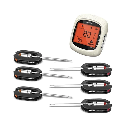 NutriChef 6 Channels Bluetooth Bbq Digital Thermometer with 6 Probes - Large Lcd Display, for Grilling Smoking, Oven, Cooking, and Bbq