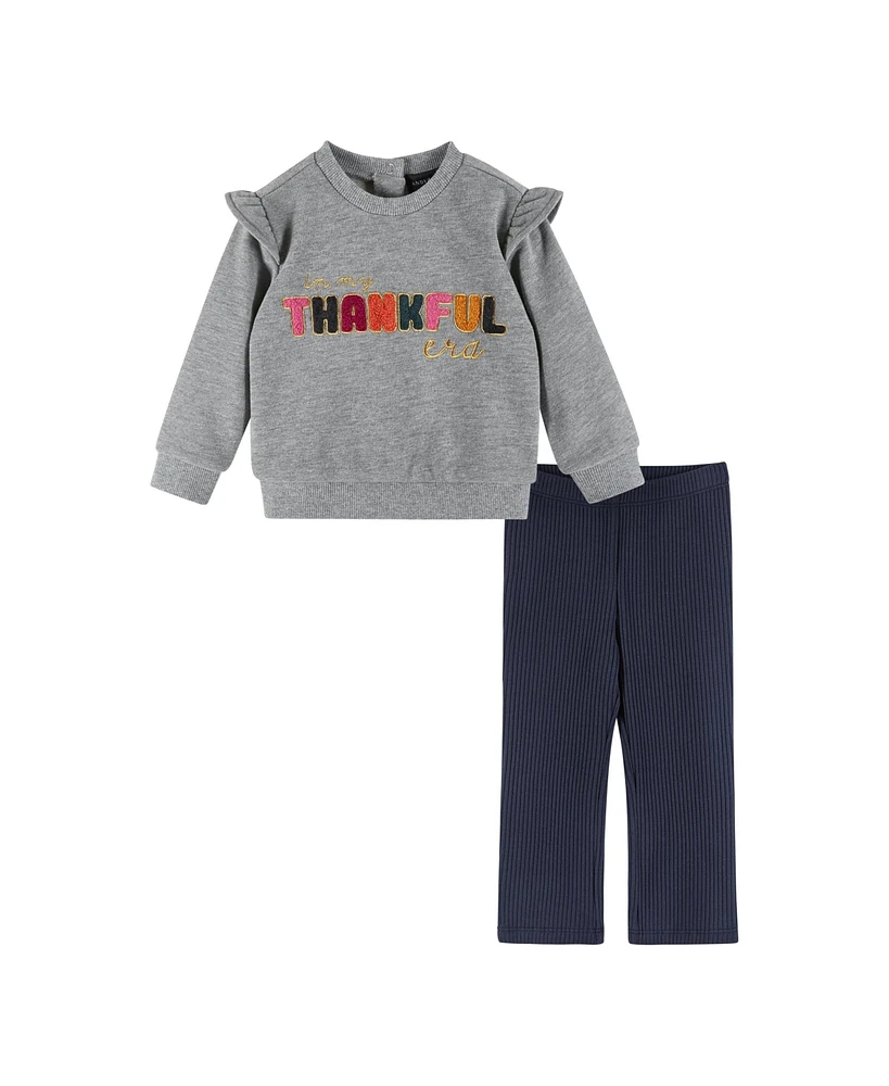 Andy & Evan Infant Girls Navy Crewneck Sweater w/Embossed Glitter Lettering Legging Set