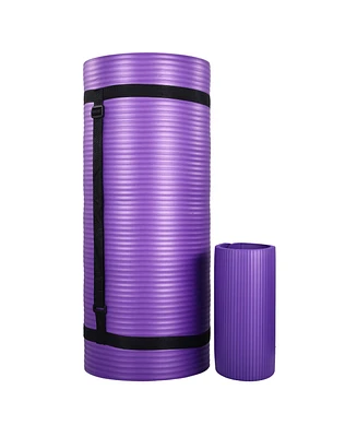 BalanceFrom Fitness 1" Extra Thick Yoga Mat w/Knee Pad & Carrying Strap, Purple