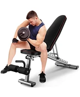 Sugift 660 Lbs Strength Training Bench with 10 Back and 3 Seat for Full Body Workout-Black