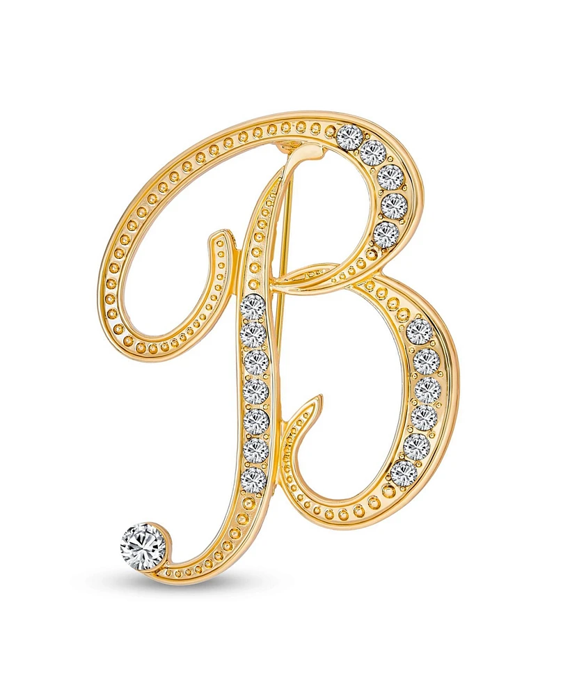 Bling Jewelry Large Statement Abc Pave Crystal Cursive Script Monogram Letters Alphabet Initial A Scarf Lapel Pin Brooch For Women Yellow Gold Plated