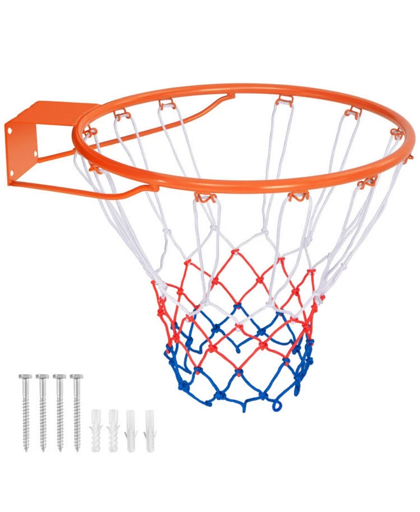 15 Inch Basketball Rim Goal Replacement with All Weather Net and Mounting Hardware-Orange