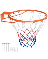 15 Inch Basketball Rim Goal Replacement with All Weather Net and Mounting Hardware-Orange