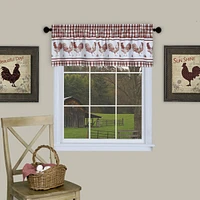 Kate Aurora Country Farmhouse Barnyard Plaid Rooster Kitchen Curtain Tier & Valance Set