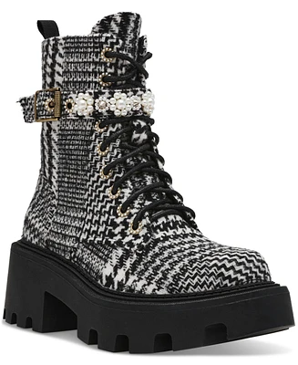 Betsey Johnson Women's Heathr Embellished Lug Sole Combat Booties