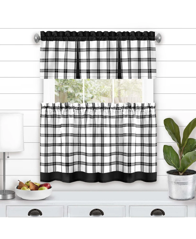 Kate Aurora Windowpane Plaid Country Farmhouse Kitchen Curtain Tier & Valance