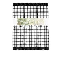 Kate Aurora Windowpane Plaid Country Farmhouse Kitchen Curtain Tier & Valance