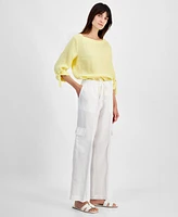 Charter Club Women's Woven Linen Cargo Pants, Created for Macy's