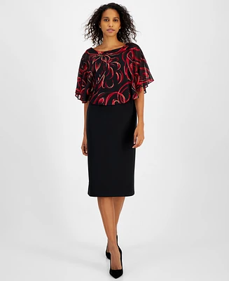 Connected Women's Chiffon-Cape Cocktail Dress