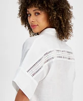 Charter Club Women's 100% Linen Crochet-Trim Shirt, Created for Macy's