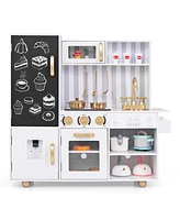 Gymax Play Kitchen Toy Set w/ Chalkboard Oven Sink Faucet Stove Water Dispenser