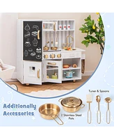 Gymax Play Kitchen Toy Set w/ Chalkboard Oven Sink Faucet Stove Water Dispenser