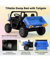 Gymax 24V Kids Ride On Dump Truck 2-Seater Electric w/ Remote Control Rose Red