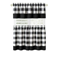 Kate Aurora Modern Country Farmhouse 3 Piece Plaid Checkered Cafe Kitchen Curtain Tier & Valance Set