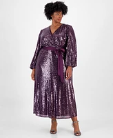 Robbie Bee Plus Satin-Belt Sequinned Maxi Dress