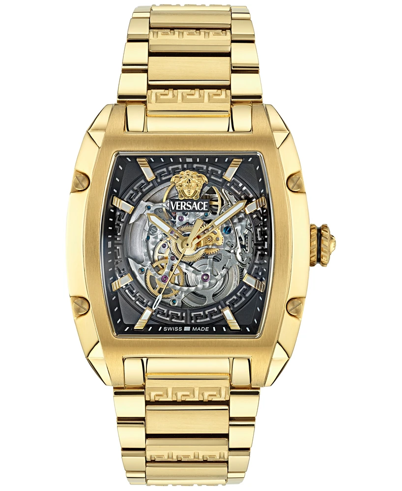 Versace Men's Swiss Automatic Gold Ion Plated Stainless Steel Bracelet Watch 42x50mm