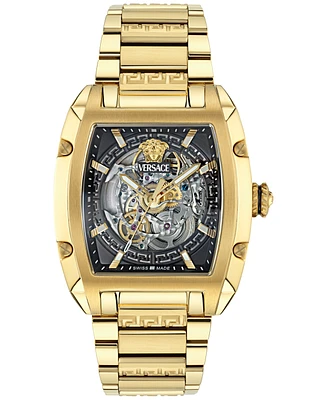 Versace Men's Swiss Automatic Gold Ion Plated Stainless Steel Bracelet Watch 42x50mm