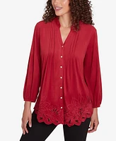 Ruby Rd. Petite Button Front Stretch Faux Suede Top