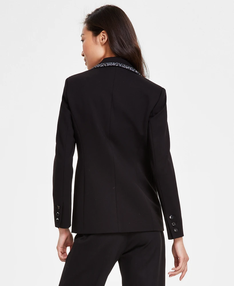 Anne Klein Petite Open-Front Contrast-Trim Blazer