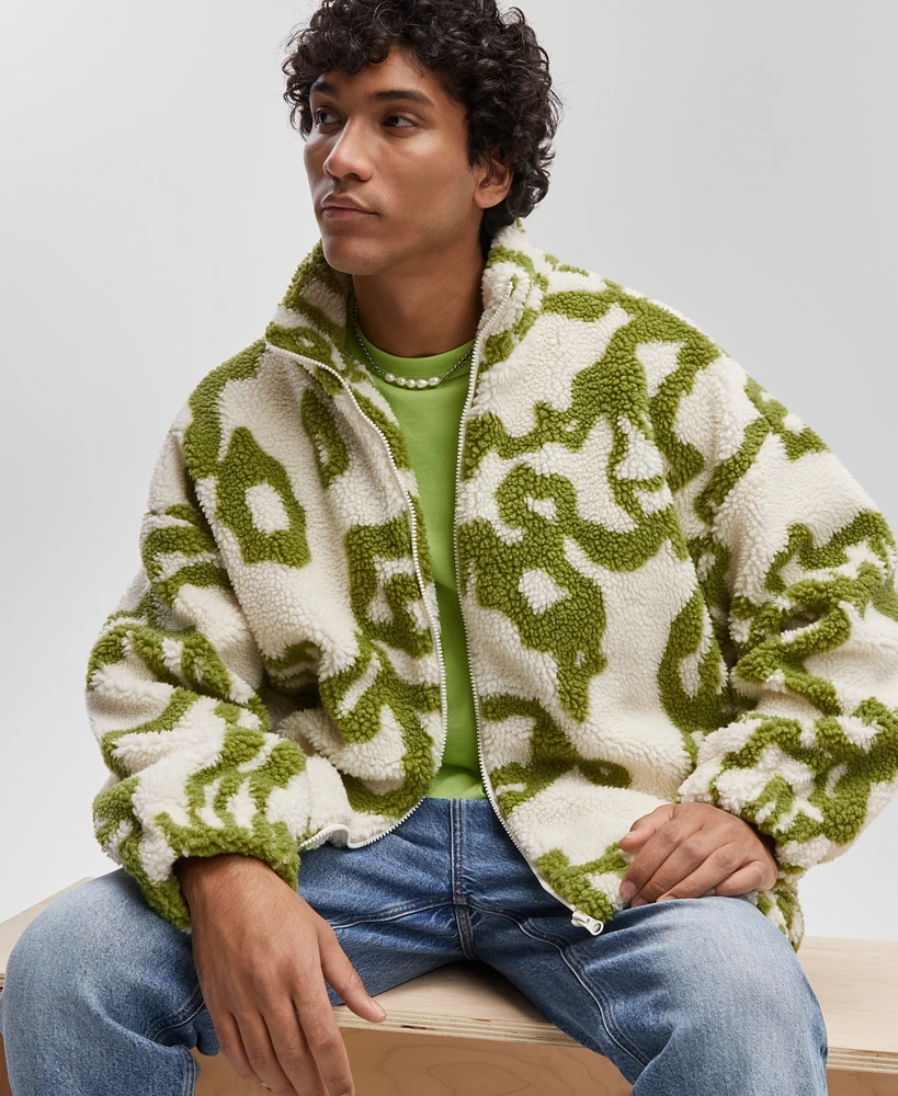 Mode of One Men's Jacquard Zip-Front Sherpa Jacket