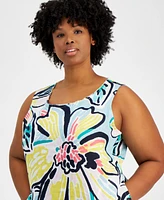 Charter Club Plus Linen Floral-Print Tank Dress, Created for Macy's