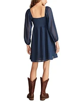 Lucky Brand Women's Smocked-Bodice Sheer-Sleeve Mini Dress