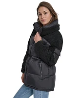 Dkny Jeans Women's Faux-Sherpa Puffer Mixed Coat