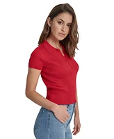 Dkny Jeans Women's Short-Sleeve Ribbed Knit Polo Shirt