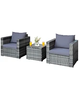 Sugift 3 Pieces Patio Rattan Furniture Bistro Sofa Set with Cushioned
