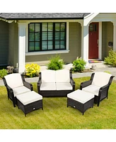 Sugift 5 Pieces Patio Rattan Sofa Set with Cushion and Ottoman