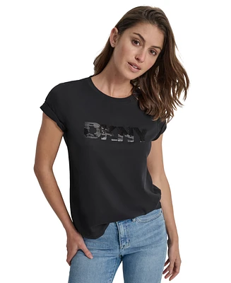 Dkny Jeans Women's Sequin Logo Crewneck T-Shirt